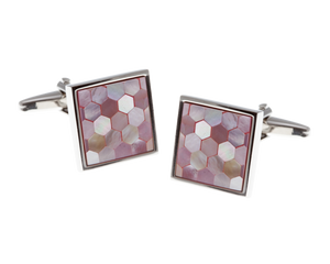 Square & Patterned Pink Mother Of Pearl Cufflinks