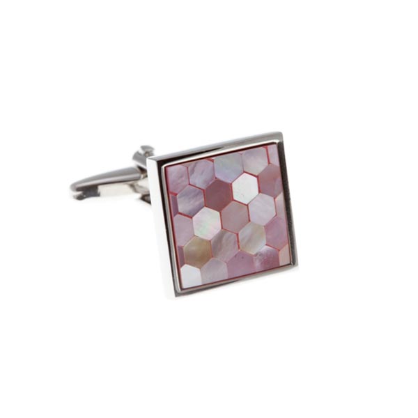 Square & Patterned Pink Mother Of Pearl Simply Metal Cufflinks by Elizabeth Parker