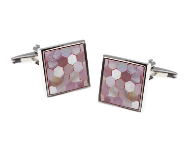 Square & Patterned Pink Mother Of Pearl Cufflinks