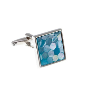 Square & Patterned Blue Mother Of Pearl Simply Metal Cufflinks by Elizabeth Parker