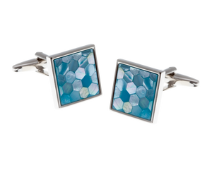 Square Patterned Blue Mother Of Pearl Cufflinks