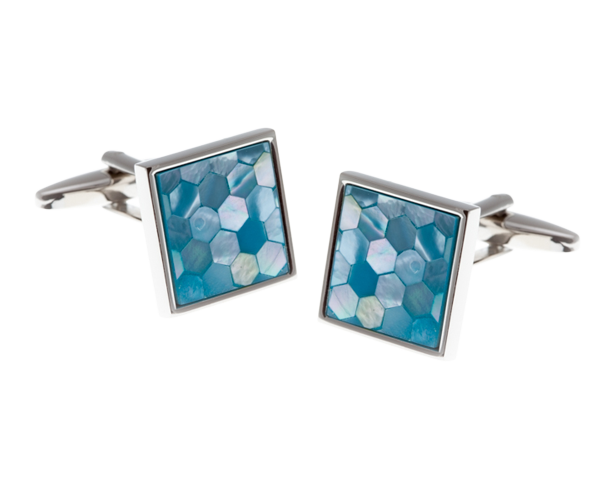 Square Patterned Blue Mother Of Pearl Cufflinks