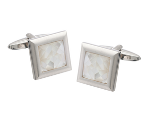 Square Spider's Web White Mother of Pearl Inlay Metal Cufflinks