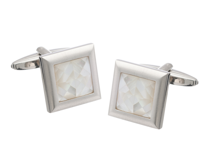 Square Spider's Web White Mother of Pearl Inlay Metal Cufflinks