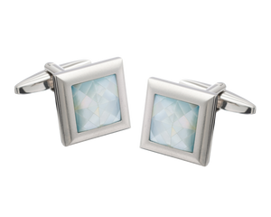Square Metal Spider's Web Blue Mother of Pearl Inlay Cufflinks