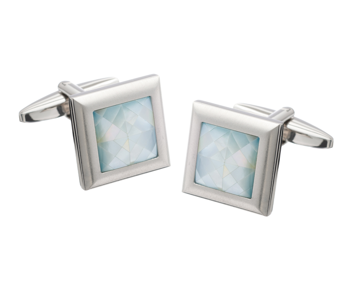 Square Metal Spider's Web Blue Mother of Pearl Inlay Cufflinks