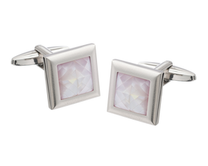 Square Spider's Web Pink Mother of Pearl Inlay Metal Cufflinks