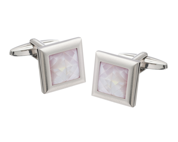 Square Spider's Web Pink Mother of Pearl Inlay Metal Cufflinks