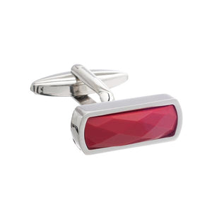 Narrow Rectangular Cufflinks with Faceted Red Acrylic Raised Centre by Elizabeth Parker
