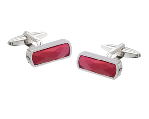 Narrow Rectangular Faceted Red Cufflinks