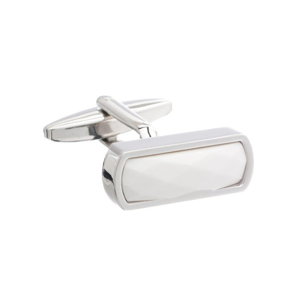Narrow Rectangular Cufflinks with Faceted White Acrylic Raised Centre by Elizabeth Parker