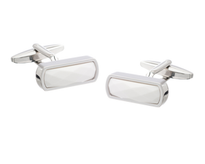 Narrow Rectangular Faceted White Cufflinks