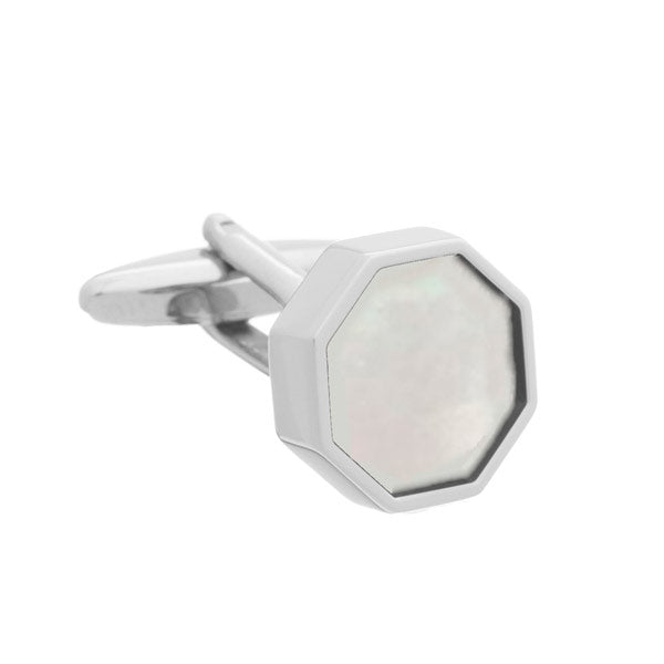 Octagonal Polished Cufflinks with White Mother of Pearl Sunken Inlay by Elizabeth Parker