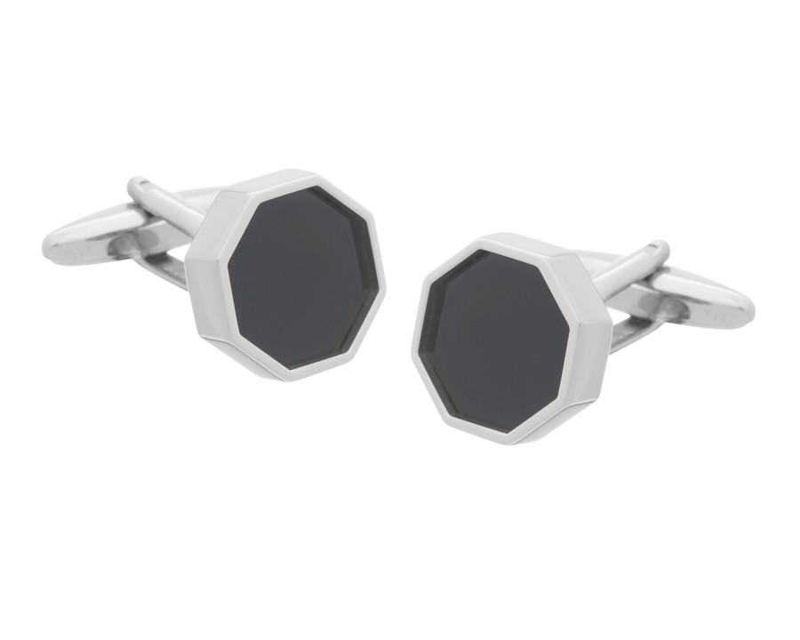 Octagonal Sunken Onyx Inlay Cufflinks