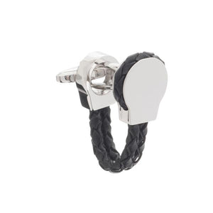 Black Braided Genuine Leather Loop Cufflinks by Elizabeth Parker