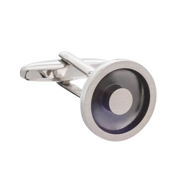 Sunken Dish Gun Metal Plated Round Cufflinks by Elizabeth Parker