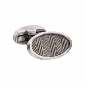Vintage Style Herringbone Oval Cufflinks with Antique Metal Finish by Elizabeth Parker