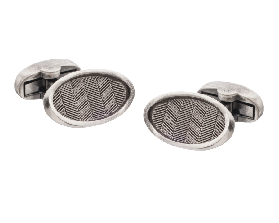 Vintage Style Herringbone Oval Cufflinks