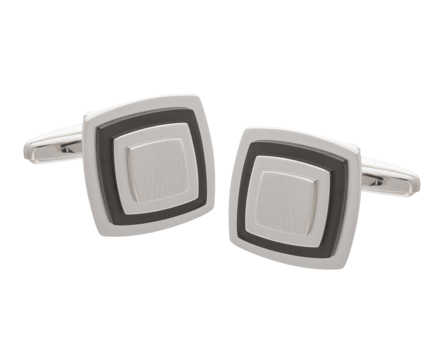 Multi-layered with Gunmetal Plate Square Cufflinks