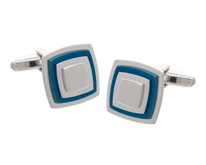 Multi-layered Blue Plate Square Cufflinks