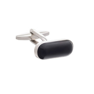 Black Onyx Pilule Shaped Oval Cufflinks by Elizabeth Parker