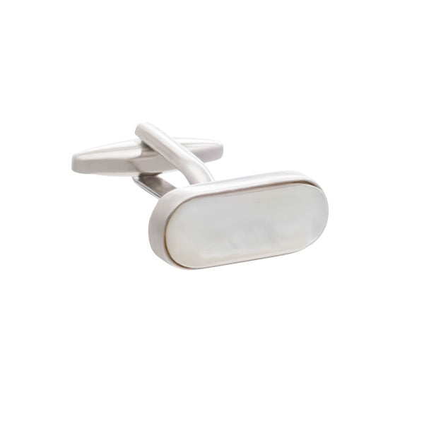 White Mother of Pearl Pilule Shaped Oval Cufflinks by Elizabeth Parker