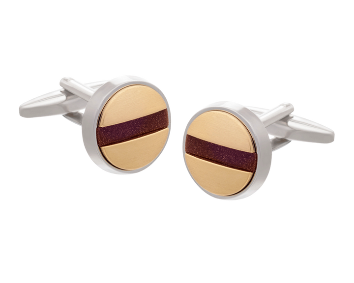 Slotted Screw Gold Plate Brown Goldstone Cufflinks