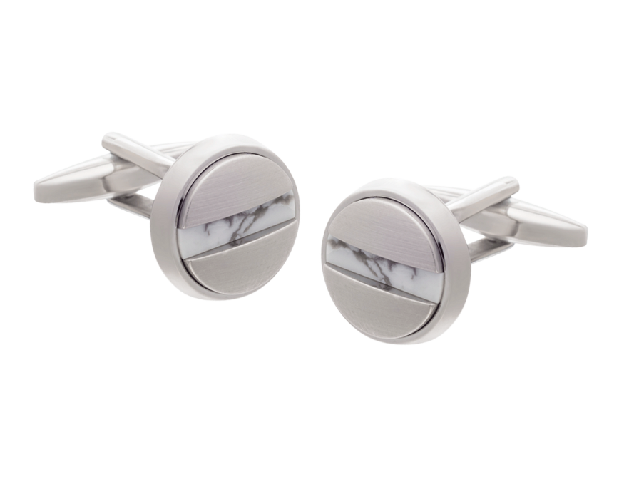 Slotted Screw Silver Plate Howlite Cufflinks