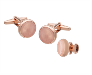 Signature Collection No5 Rose Quartz Cufflink and Lapel Pin Set