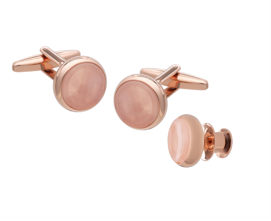 Signature Collection No5 Rose Quartz Cufflink and Lapel Pin Set