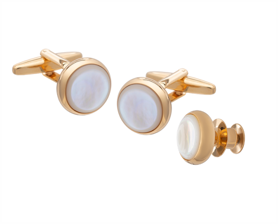 Signature Collection No2 Mother of Pearl Cufflink and Lapel Pin Set