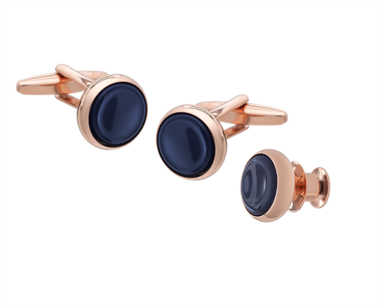 Signature Collection No3 Sodalite & Rose Gold Cufflink and Lapel Pin Set