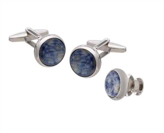 Signature Collection No6 Blue Aventurine & Silver Cufflink and Lapel Pin Set