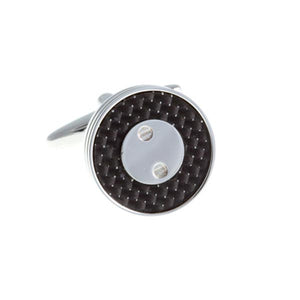 Screw Plated Round Black Carbon Fibre Cufflinks