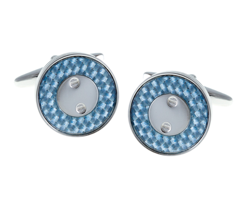 Screw Plated Blue Carbon Fibre Cufflinks