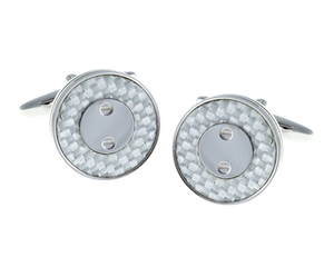 Screw Plated White Carbon Fibre Cufflinks