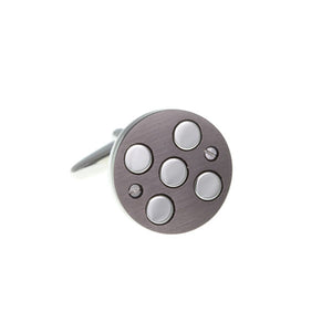 5 Circle Brushed Gun Metal Round Simply Metal Cufflinks by Elizabeth Parker