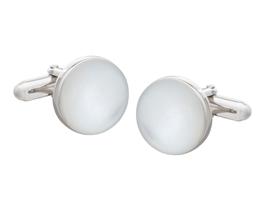 Solid Silver Mother of Pearl Full Moon Cufflinks