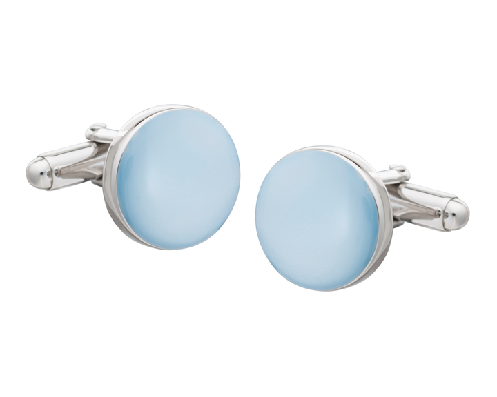 Solid Silver Blue Mother of Pearl Full Moon Cufflinks