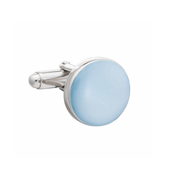.925 Solid Silver Blue Mother of Pearl Full Moon Cufflinks by Elizabeth Parker