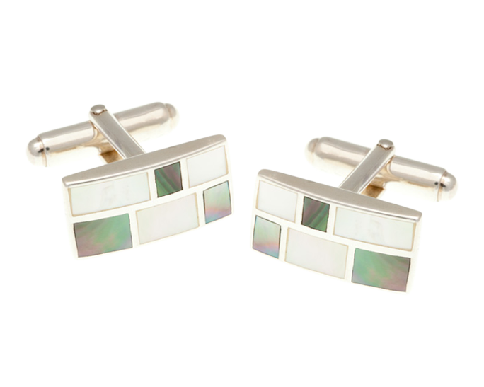 Solid Silver Oblong Mother Of Peal Brickwork Cufflinks