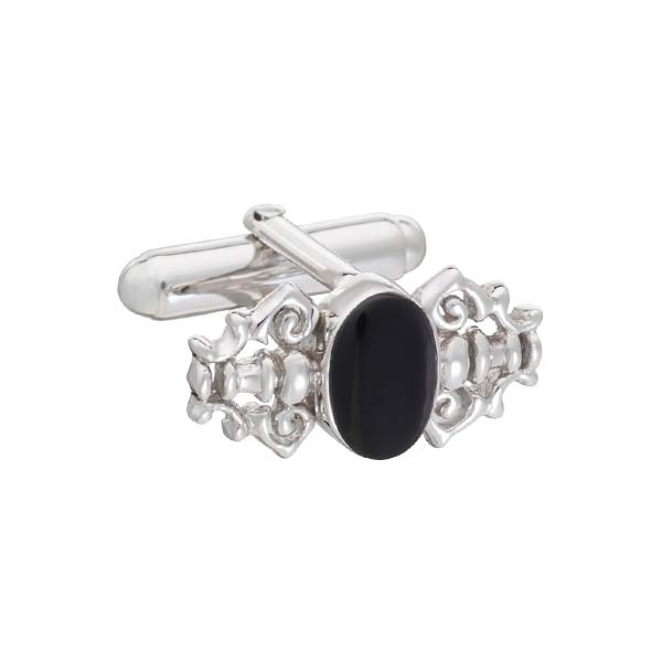 Fancy Black Onyx and .925 Solid Silver Luxury Cufflinks by Elizabeth Parker