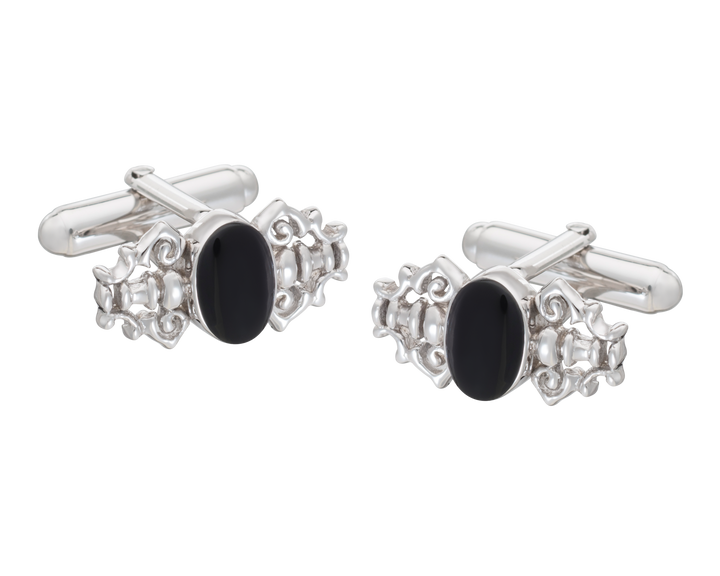 Fancy Solid Silver Onyx Cufflinks