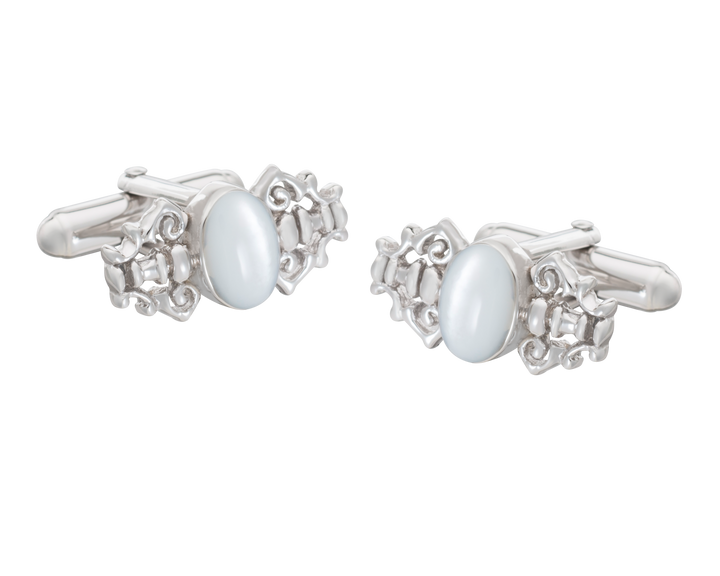 Fancy Solid Silver Mother of Pearl Cufflinks