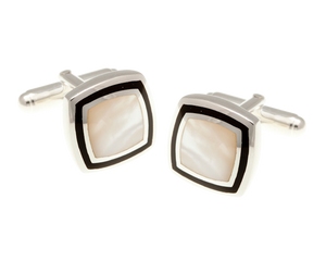 Solid Silver Onyx & Mother Of Pearl Picture Frame Cufflinks