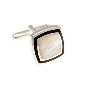 Black Onyx & Mother Of Pearl Picture Frame .925 Solid Silver Cufflinks by Elizabeth Parker