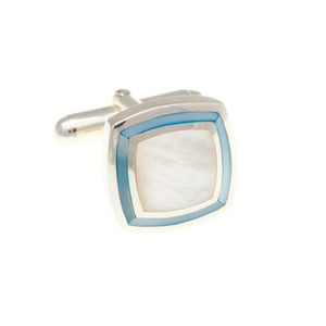 Blue and White Mother of Pearl Picture Frame .925 Solid Silver Cufflinks by Elizabeth Parker