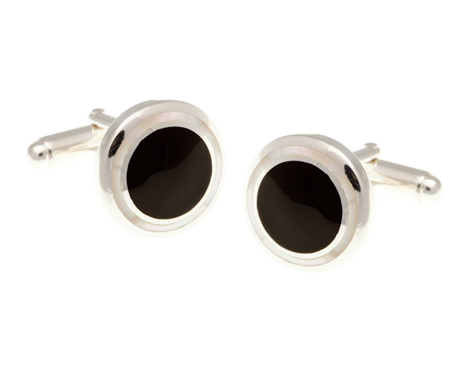 Solid Silver Onyx Mother of Pearl Cufflinks