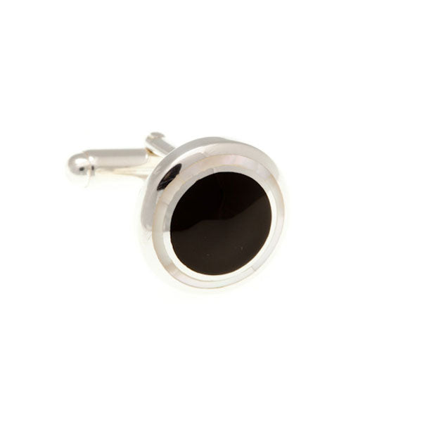 Round Black Onyx and Mother of Pearl .925 Solid Silver Cufflinks by Elizabeth Parker