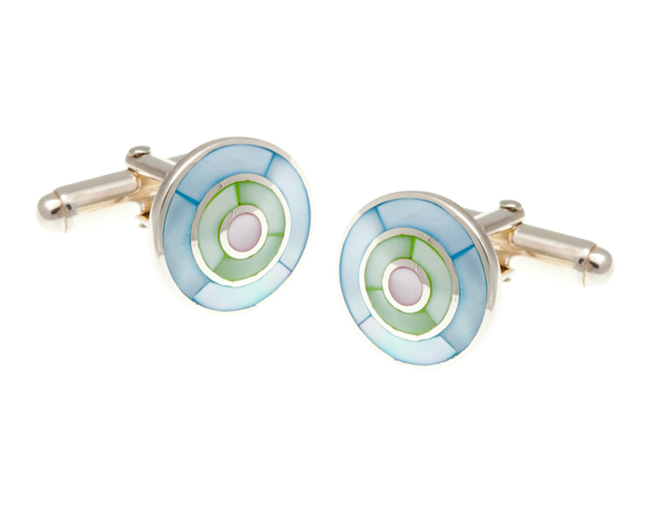 Solid Silver Blue Green Pink Mother Of Pearl Target Cufflinks